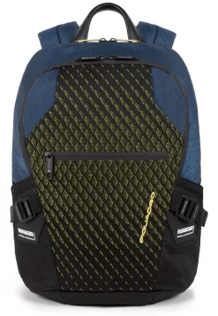 Piquadro Laptoprucksack Mit Zwei Fächer Und Diebstahlsicherung Blau/Gelb
