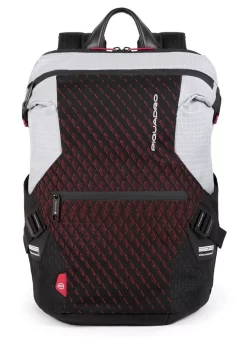 Piquadro Laptoprucksack Mit IPad Fach Und Diebstahlsicherung Grau/Rot