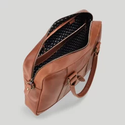 Aktentasche Everett Cognac/Dots -Modetaschen Geschäft compressed Everett Cognac Open fourth